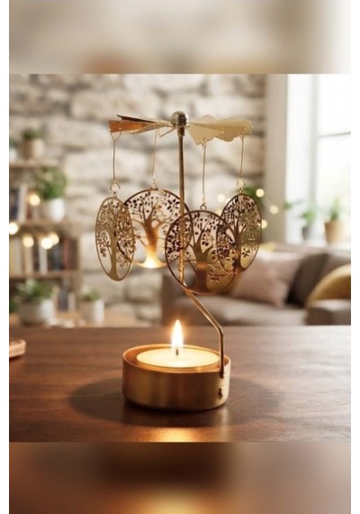 Altın Renk Dönen Hayat Ağacı Figürlü Mumluk Isıyla Dönen Dekoratif Tealight Mumluk