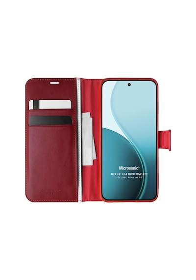 Microsonic Oppo Reno 14f 5g Kılıf Delux Leather Wallet Kırmızı -