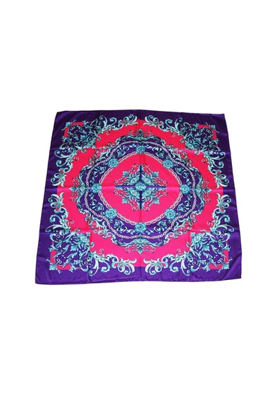 Tikitonki Etnik Desenli Kare Kesim Saten Mor Eşarp 90x90 Mor Mor