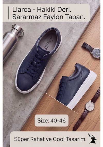 Liarca Ghostwood - Hakiki Deri Sararmaz Faylon Taban Lacivert Beyaz Erkek Sneaker Ayakkabı Lacivert - Beyaz