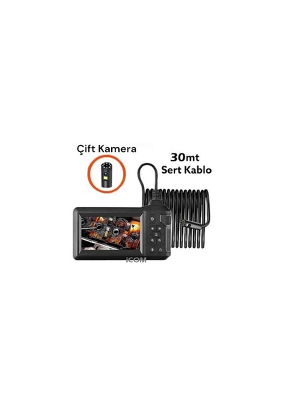 30 Metre Endoskop Ekranlı Yılan Kamera 1080p Sert Kablo Ics-330