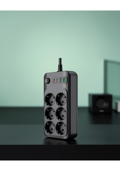 6 Çıkışlı Termal Korumalı Grup Priz 2500w Usb Type-c Çıkışlı Uczzz6lıpriz-2