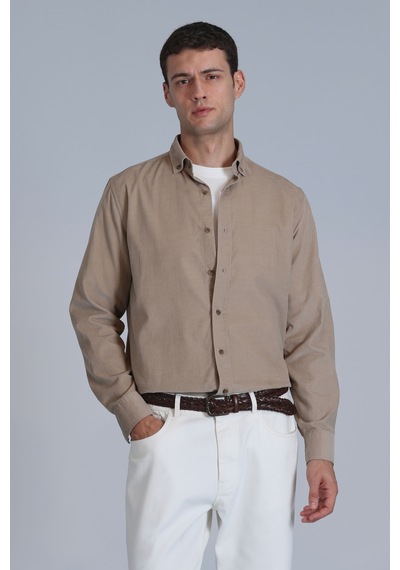 Lufian Water Erkek Basic Gömlek Slim Fit Bej Bej 112010664100550 Bej
