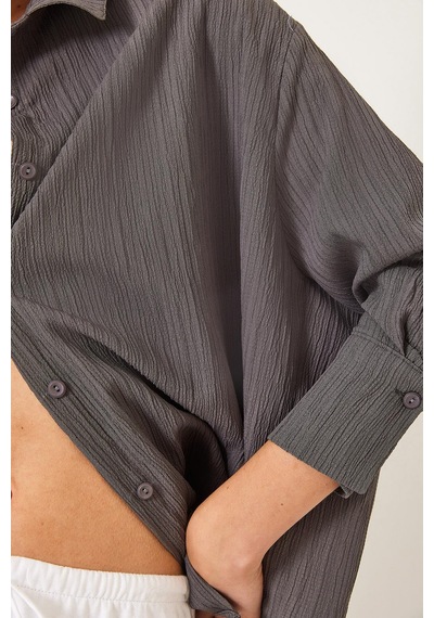 Shade Kadın Düşük Omuz Oversize Basic Bürümcük Gömlek 60392 60271069 - Füme