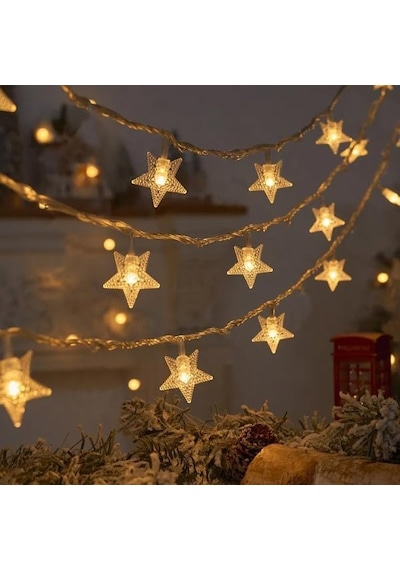 Coverzone 5 Metre Led Işıklı 28'li Yıldız Işık Zinciri Dekoratif Fişli Aydınlatma Ev Dekorasyonu Süsleme Salon