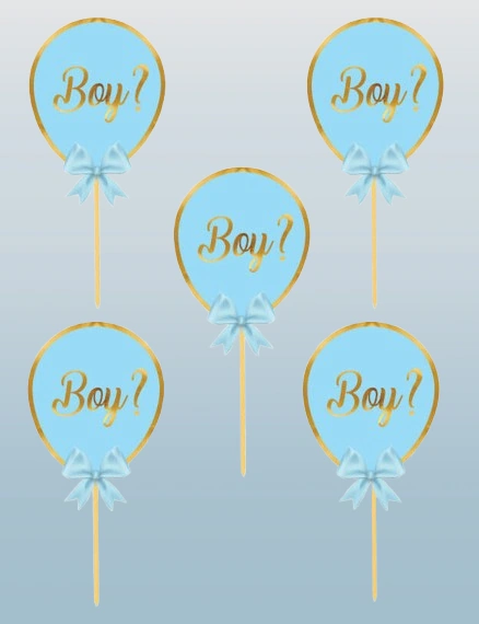 Cinsiyet Partisi Konuşma Balonu 5li Boy Mavi Balon Çubukları 12x17 Cm Diğer