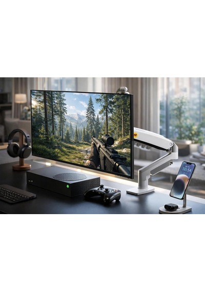 Nb F80-xe Beyaz Ergonomik Monitör Standı 17-30 İnç Amortisörlü Gazlı Yay, 2-9 Kg, Vesa 75x75 / 100x100