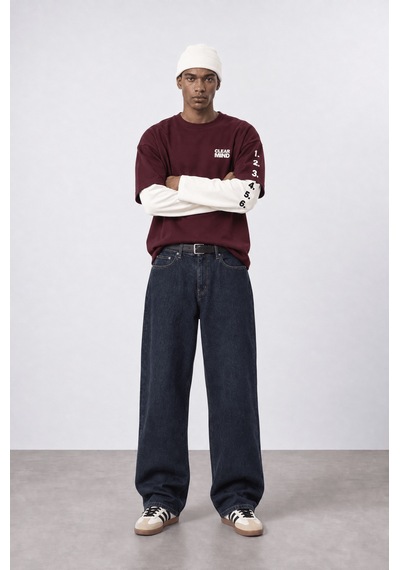 Respire Erkek Double Sleeve Oversize Sweatshirt Bordo