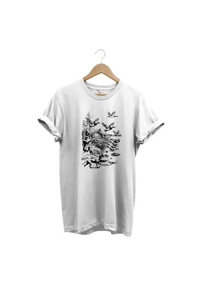 Avcılık Hunting Avcı Köpeği Avcı Ve Ördekler Baskılı %100 Pamuk Unisex Regular Fit T-shirt Beyaz