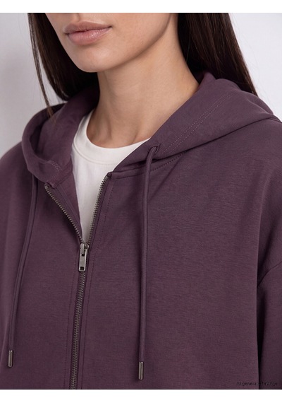 Lcw Everyday Mürdüm Soft Touch Oversize Kadın Fermuarlı Sweatshirt