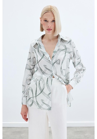Sateen Desenli Klasik Gömlek - Haki-136242 Haki