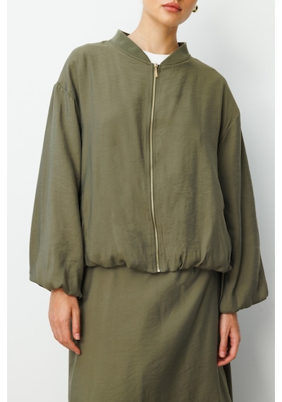 Mizalle Modal Karışımlı Haki Oversize Bomber Ceket Haki