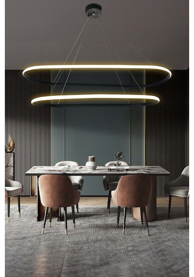 Gece Modern Led Aydınlatmalı Ev & Ofis Avizesi - - Kumandasız / Krom Krom