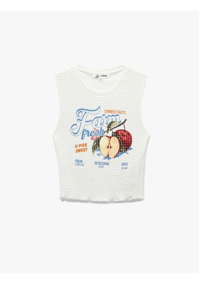 Koton Meyve Baskılı Kolsuz Slim Fit Bisiklet Yaka Crop Bluz Ekru 5sal30130ık Ekru
