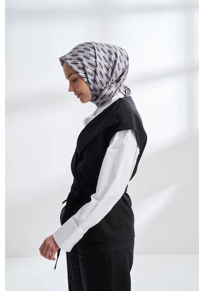 Armanda Lıne Desen Twıll İpek Eşarp -4304 - 90 X 90 / Gri - 77 Gri - 77