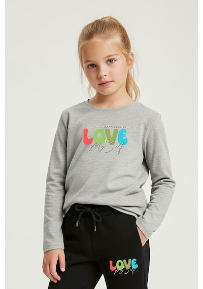 Fyk Kids Yuvarlak Yaka Love Baskılı Kız Çocuk Alt-üst Takım Gri