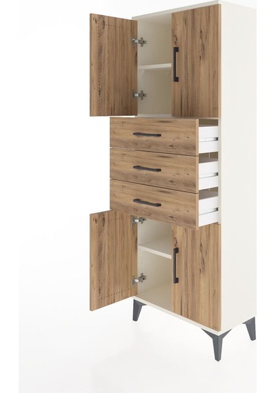 Arges Dolap 3 Raflı 3 Çekmeceli 4 Kapaklı 60x30x163 Aytaşı-çam Aytası
