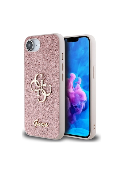 Apple iPhone 16e Uyumlu Kılıf Guess Lisanslı 4g Büyük Metal Logolu Glitter Kapak Pembe