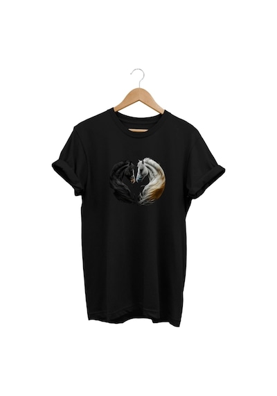At Baskılı Siyah T-shirt Siyah