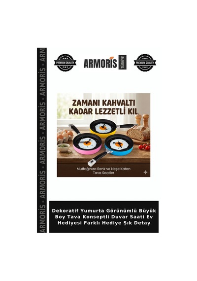 Dekoratif Yumurta Görünümlü Büyük Boy Tava Konseptli Duvar Saati Ev Hediyesi Farklı Hediye Şık Detay