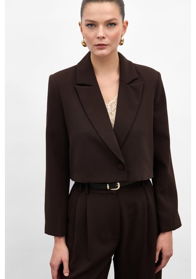 Sateen Luna Kısa Ceket - Kahve-136879 Kahve