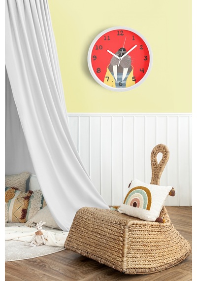 Sevimli Mors Çocuk Odası Duvar Saati - 42cm - Önü Camlı Beyaz Kasa - Sessiz Mekanizma Beyaz