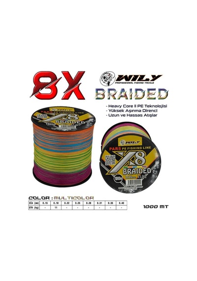 Wily Pars 8 Kat İp Misina 1000 Mt Multicolor 0,18 mm