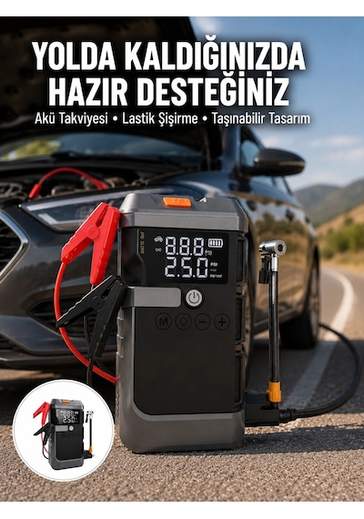 Işıklı Hava Kompresörlü Taşınabilir Akü Takviye Ünitesi Yeni Nesil