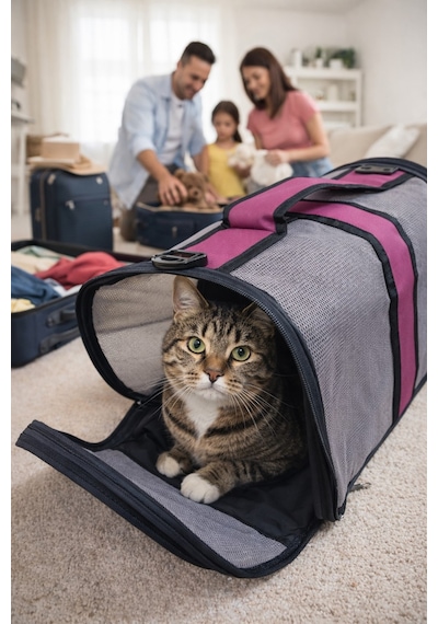 Newfull Kedi Taşıma Çantası Seyahat Evcil Hayvan Çantası Fileli Büyük Bot