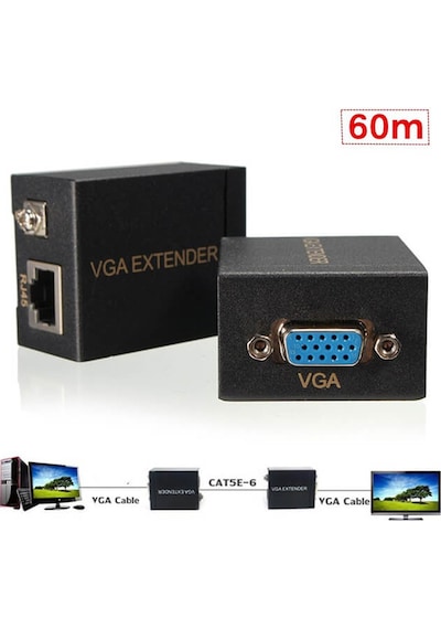 Vga Extender Adaptörsüz Cat5 Cat 6 Ile 60 Metre Vga Uzatma