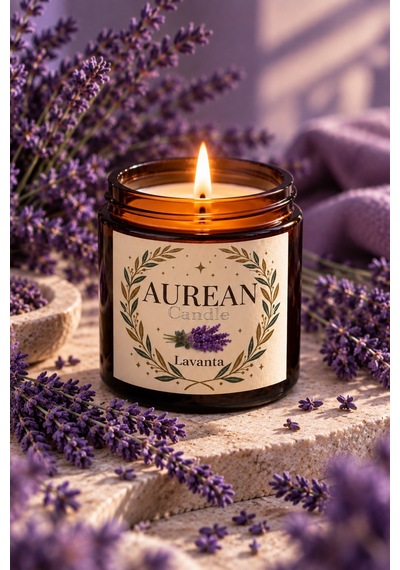 Lavanta Kokulu Mum 100 Cc Amber Cam Kavanoz Aromatik Dekoratif Mum Beyaz
