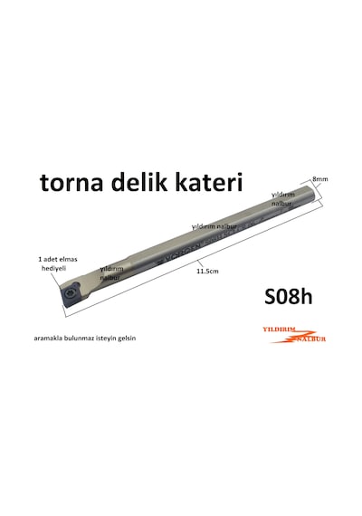 Torna Delik Kateri S08h Elmaslı Torna Kater Mini Boy Delik Kanal