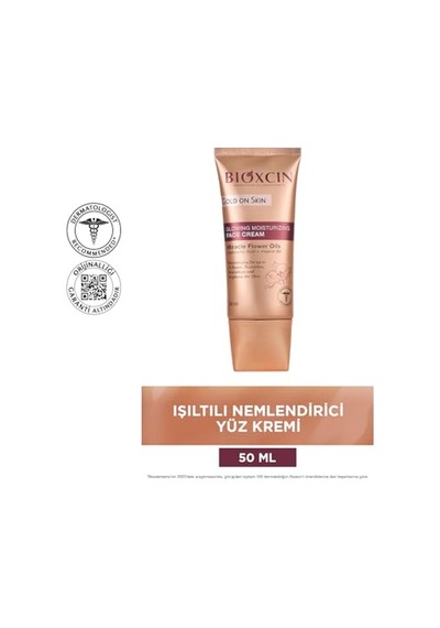Bioxcin Gold On Skin Işıltılı Nemlendirici Yüz Kremi Hyalüronik Asitli, Pantenollü, Çiçek Yağları İle Zenginleştirilmiş, Tüm Cilt Tipleri İçin, 50 Ml