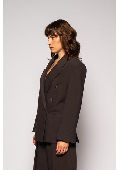Kadın Kahverengi Basene Oturan Oversize Blazer Kahverengi