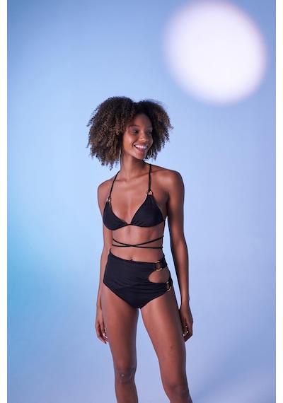 Holly Lolly Yüksek Bel Aksesuar Detaylı Delphi Bikini Altı Siyah