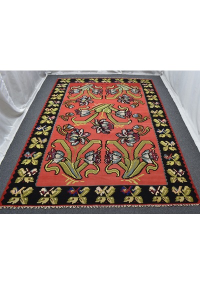 Zehra Abla Halı El Dokuma 6m2 Güllü Çiçekli Kirmen Karabağ Yün Kilim 5621