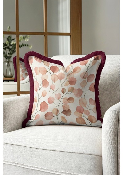 Modern Yaprak Motifli Saçaklı Yastık Kılıfı - Akvarel Sonbahar Bohem Bordo Püsküllü Kırlent Kılıfı Açık Adaçayı Aqua Modern Yaprak Motifli Saçaklı Yastık Kılıfı - Akvarel Sonbahar Bohem Bordo Püsküllü Kırlent Kılıfı Açık Adaçayı Aqua