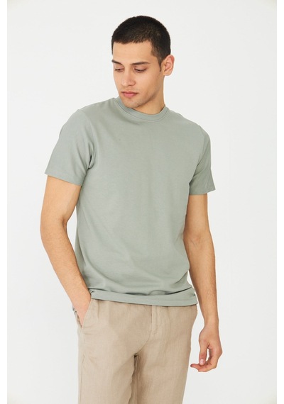 Haki Yeşil Basic Bisiklet Yaka Erkek T-shirt Çağla Yeşili