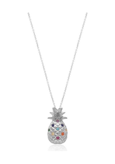 Renkli Zirkon Taşlı Gümüş Rengi Kaplamalı Ananas Desenli Gümüş Kolye Gold - Rose Gold - Gümüş