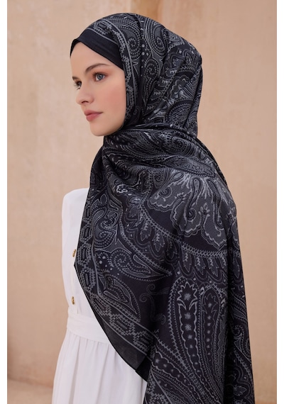 Belli Fresh Çiçek Desen Vintage Şal 3 Siyah-Gri