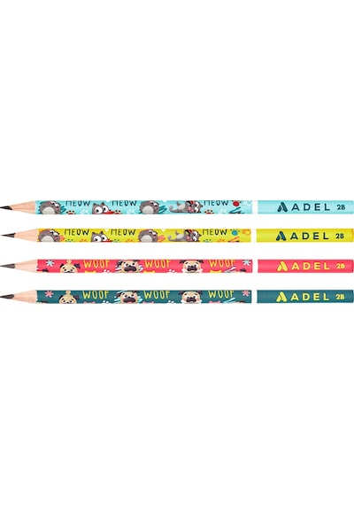 Adel Karışık Kurşun Kalem 12’li Set,Kırmızı Kalem,Mercanlı Kurşun Kalem,Pastel ve Hayvan Desenli Kalemler