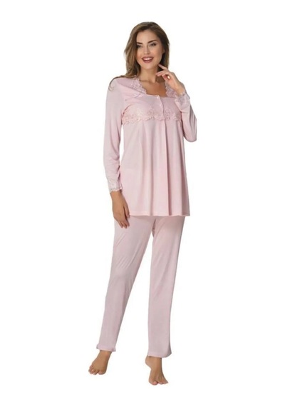 Effortt Dvina Lohusa Hamile Uzun Kollu Pijama Takımı - Pembe Pembe