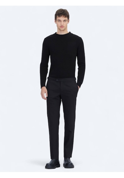Kip Siyah Dokuma Regular Fit Smart Casual Pamuk Karışımlı Pantolon Siyah