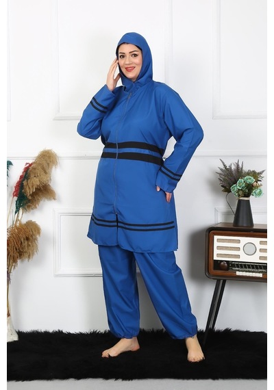 Akbeniz Büyük Beden Tesettür Mayo 7xl-8xl-9xl-10xl İndigo 55010-indigo İndigo