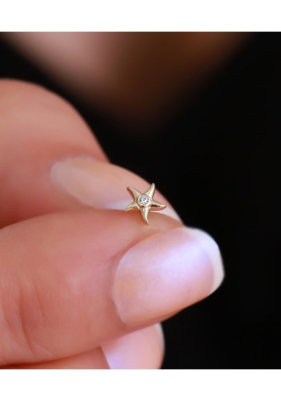 14 Ayar Altın Taşlı Deniz Yıldızı Tragus Piercing Sarı Altın