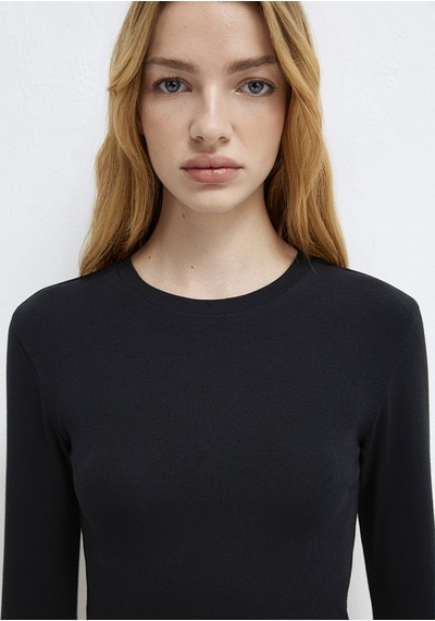 Mavi - Uzun Kollu Siyah Crop Basic Tişört 1612822-900