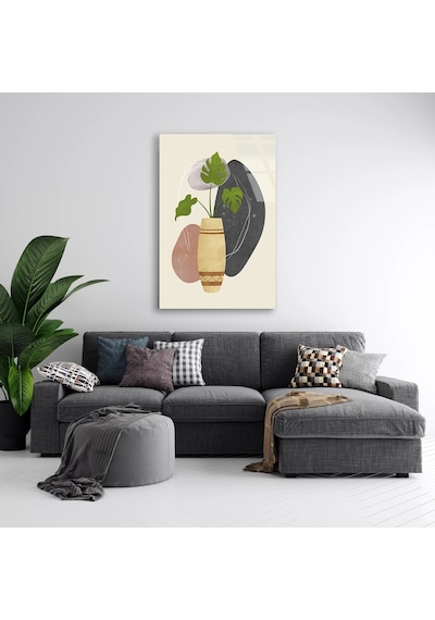 Monstera Yaprağı Ve Vazo Minimalist - Cam Tablo - Deg0570 60 X 90 Cm