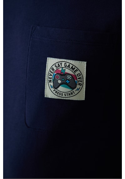 Penti Lacivert Never Erkek Slogan Baskılı Kısa Kollu Pamuklu Pijama Takımı Lacıvert