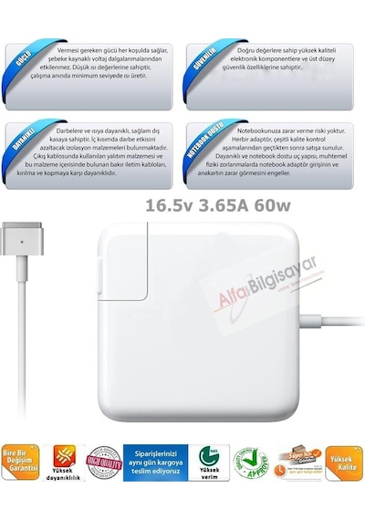 Laptopyedekparca Apple Uyumlu MacBook Pro "Core I7" 3.0 13" Retina 2013 60W Adaptör Şarj Cihazi