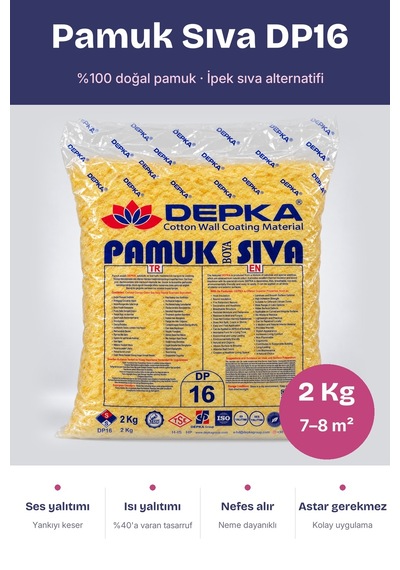 Depka Pamuk Sıva Dp16 2 Kg 7-8 M² İpek Sıva Alternatifi Isı Ve Ses Yalıtımlı Dekoratif Sıva